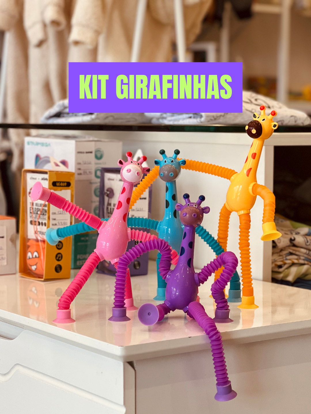 KIT 4 GIRAFINHAS PUXA-ESTICA